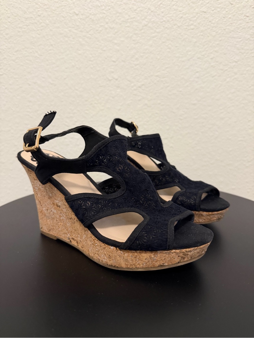 Fergalicious Black Cork Wedge Sandals with Cutout Upper - Picture 2 of 5
